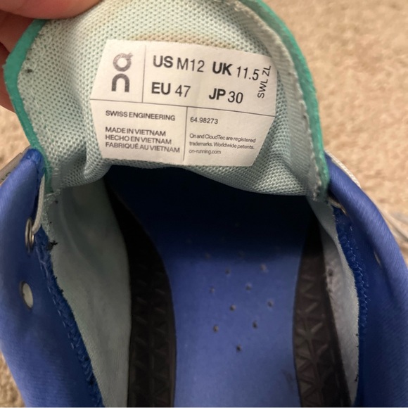 On Running Men's White and Teal Athletic Shoes - Picture 5 of 7